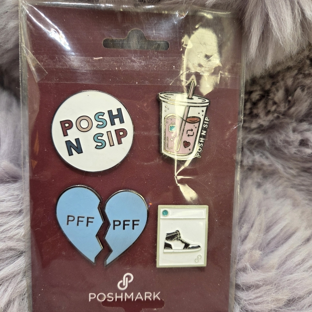 Poshmark Enamel Pin Set Posh N Sip Pack Of 4 PFF - Picture 2 of 3